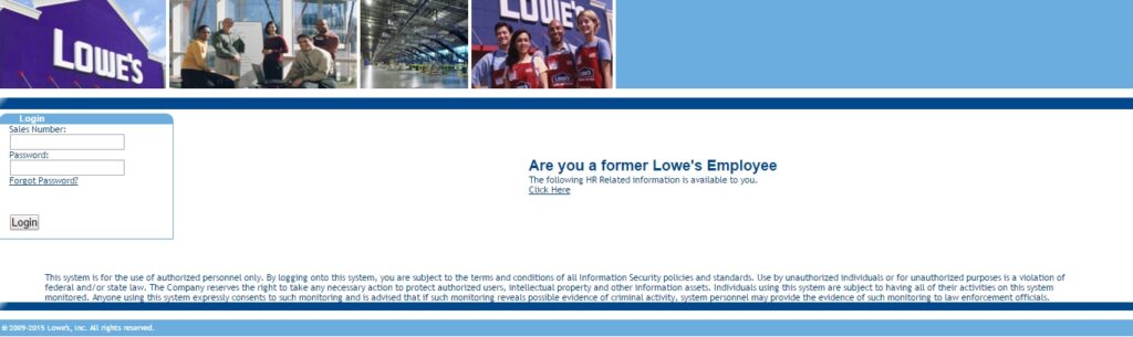 A screenshot of the Lowes employee login page.