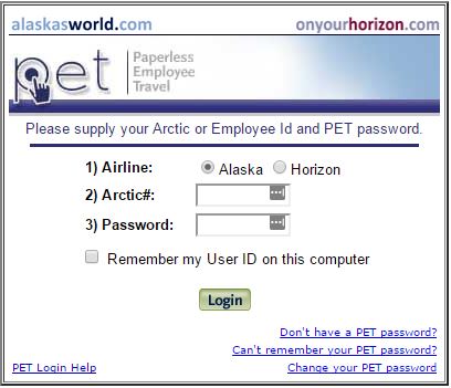 A screenshot of the alaskasworld website login form.