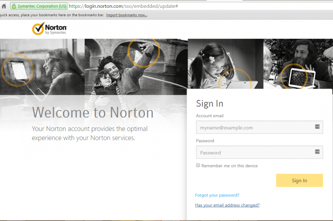 Norton login account