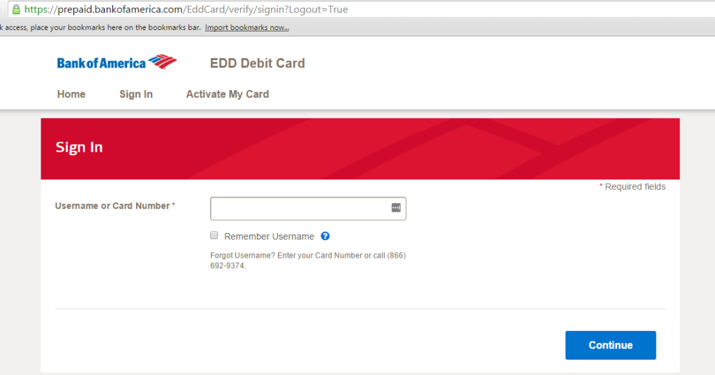 Bank of America EDD card login