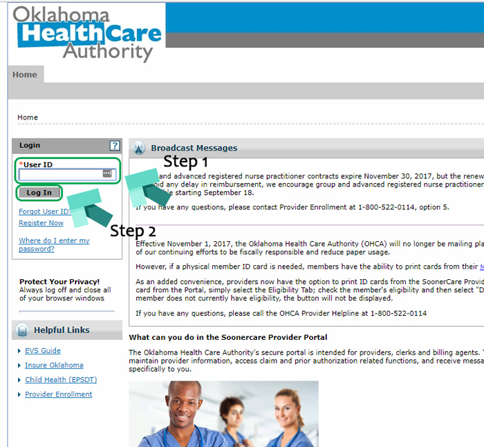 oklahoma health care authority login page